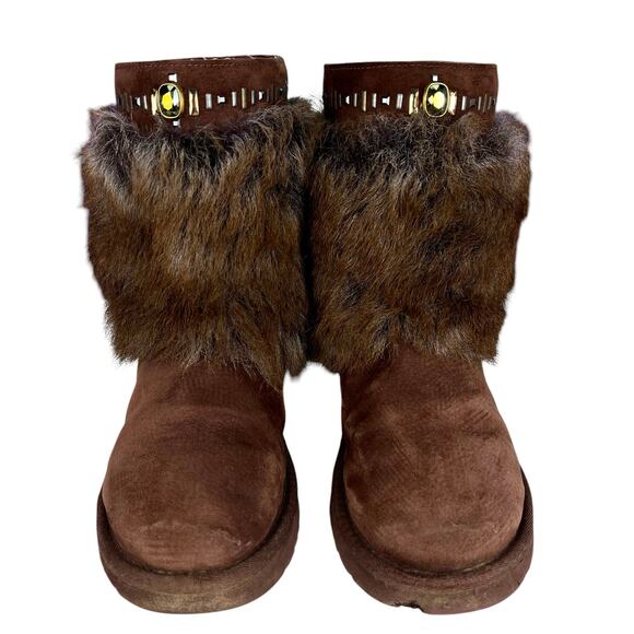 UGG VILET Women's SUEDE & SHEEPSKIN CUFF Boots Brown CRYSTAL DETAILS Brown 7 - Picture 2 of 9